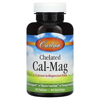 Carlson Labs Chelated Cal-Mag 2:1 Calcium to Magnesium Ratio 60 таблеток