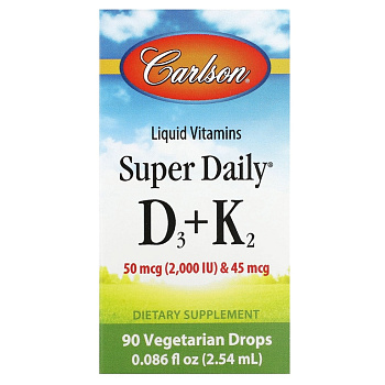 Carlson Labs Super Daily D3 + K2 50 мкг (2000 iu) & 45 мкг (90 капель) 2.54 мл